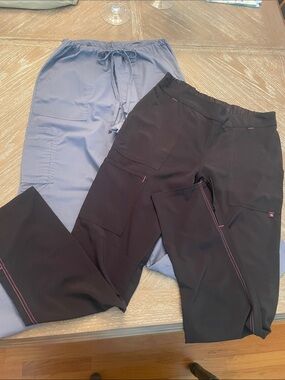 Scrub star Black Cargo Scrub Pants with Pink Stitching + Light Gray Scrub Pants